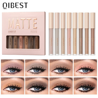 QIBEST 8 Color Matte Liquid Eyeshadow Set Long Lasting Waterproof Eye Shadows Quick-drying Nude White Eyeshadow Makeup Cosmetics
