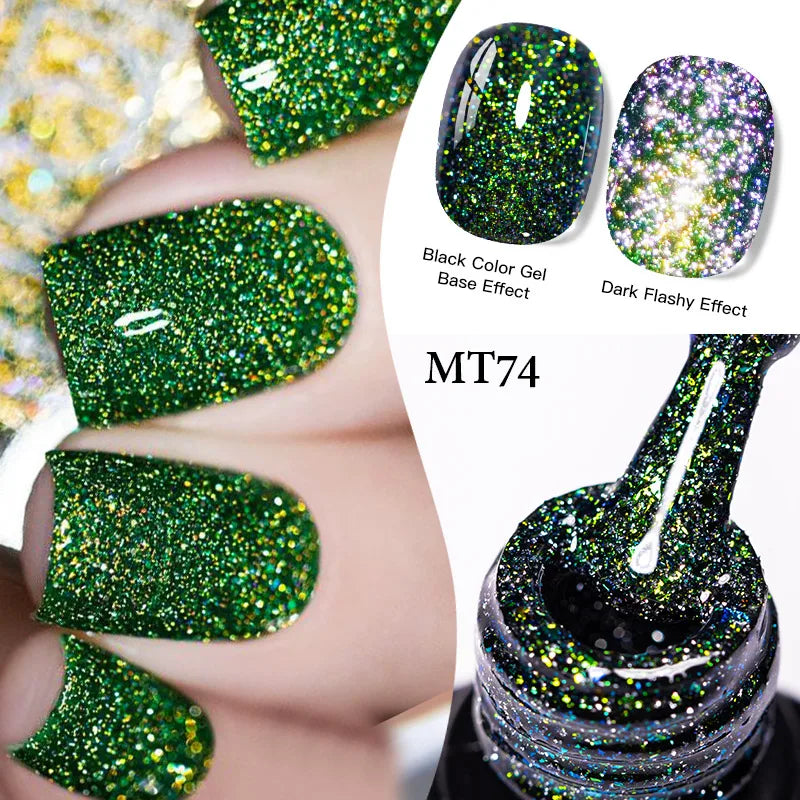 7ml MEET ACROSS Champagne Rainbow Reflective Glitter Gel Nail Polish Laser Sparkling Hybird Soak Off Nail Art UV LED Varnishes