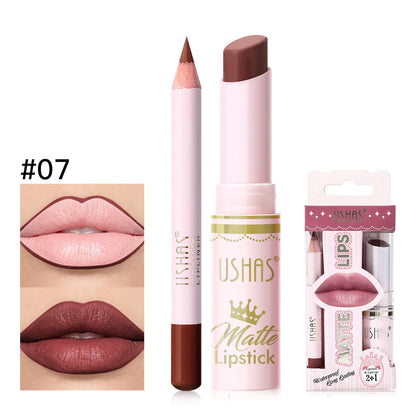 USHAS 2 In 1 Lipstick&Lip Liner Set, 18 Color Matte Nude Color Lipstick, Moisturizing and Long-Lasting, Perfect Lip Cosmetic