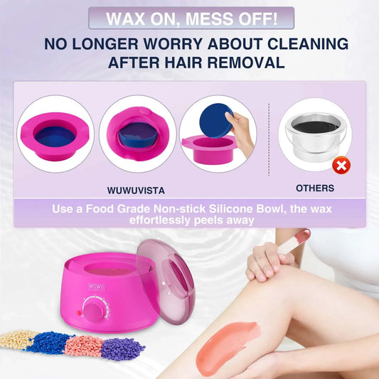 Waxing Kit EU Plug(19 items) WUWUVISTA Hair Removal Wax Kit Wax Melt Warmer Waxing Beads Face/Brazilian/Full Body/Bikini