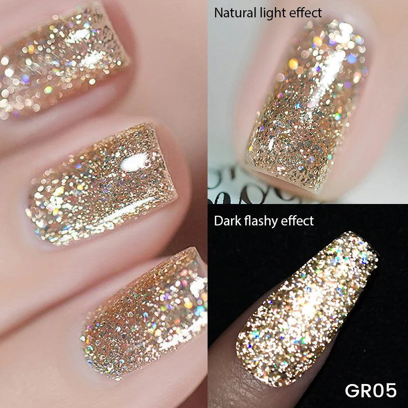 BORN PRETTY 10ml Sparkling Glitter Reflective Gel Nail Polish Sparkly Holo Shiny Pink Silver Black Gel Nail Art Salon Varnish