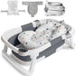 Baby Bath Tub with Bath Cushion Foldable Bathtub with Thermometer Shower Cap Shower Brush for Newborn and Toddler 0-36 Months