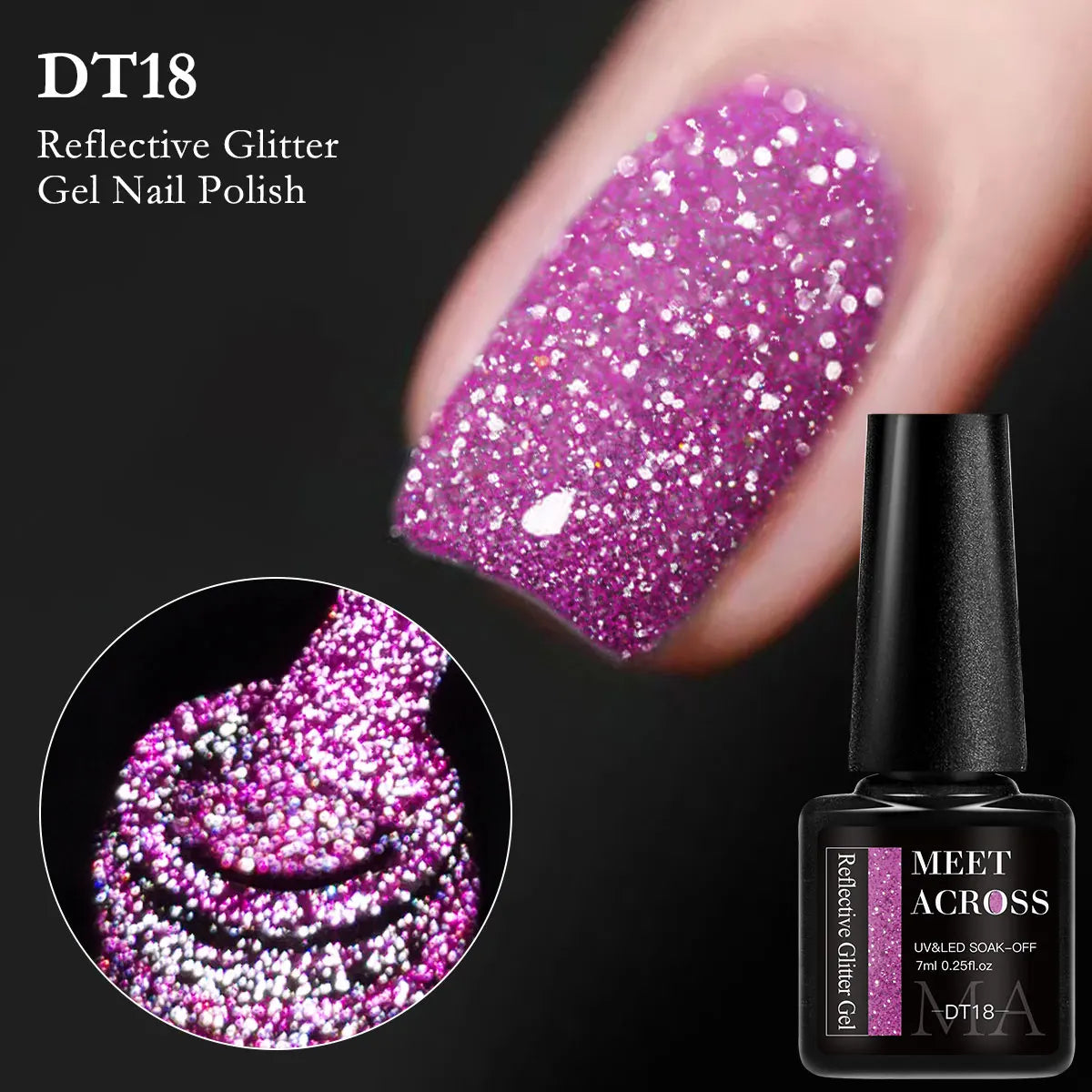 7ml Reflective Glitter Gel Nail Polish Semi Permanent Soaking Nail Art Varnish Alcohol-Free Salon Quality Manicure DIY Design