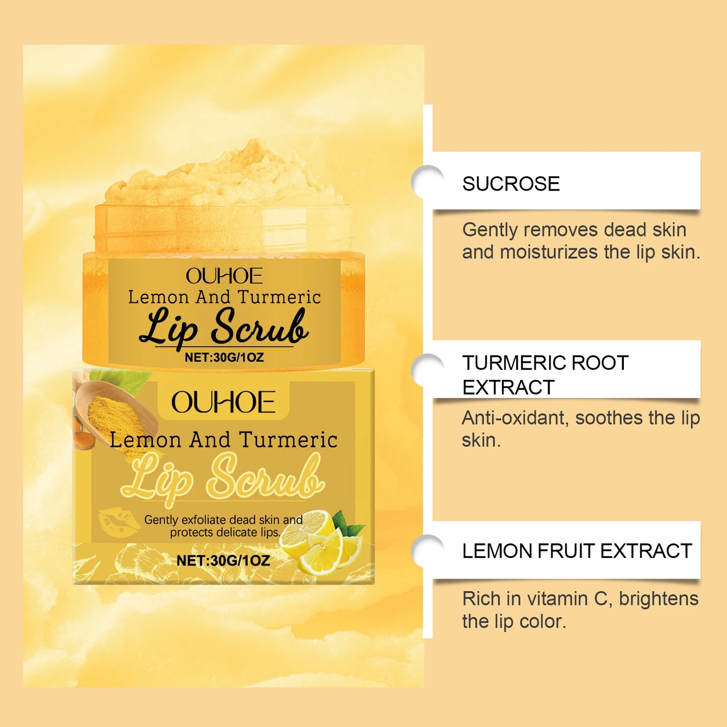 Lip Care Set Gold Foil Color Changing Lipstick PH Clear Turmeric Lemon Lip Scrub Exfoliating Moisturizing Nourishing Lip Kit