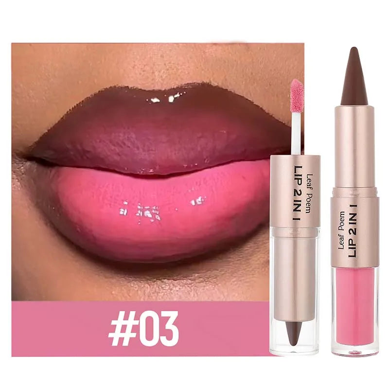 Brown Matte Lip Liner Lipstick Pencil Outlines Lip Contours 2-in-1 Mirror Glass Nude Brown Lip Gloss Makeup Waterproof Non Stick