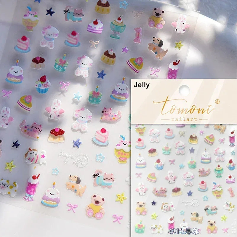 Lovely Cat Bunny Bowknot Poker Crown Lock Key Easter Eggs Love Cute Rabbit Mushroom Chick Flower Dog DIY Nail Art Stickers Decal