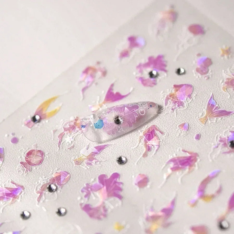 Magical Blow Bubbles Goldfish Bunny Rabbit Cat Kitten Shape Shiny Dreamy Bubbles 5D Nail Art Decorations Sticker Manicure Decal