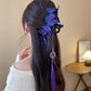New Chinese Style Kniting Butterfly Hair Claws Women's Purple Long Flower Tassel Shark Grab Clips Vintage Hanfu Headpiece W