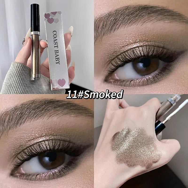 12 Color Pearlescent Liquid Eyeshadow Makeup Natural Smokey Silver Shimmer Diamond Glitter Shadows Waterproof Lasting Eye Makeup