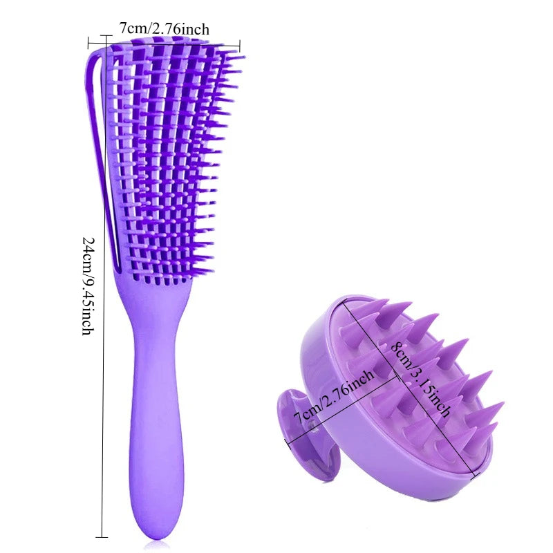 2Pcs/Set Detangling Hair Brush & Silicone Scalp Massager Shampoo Brush Set – Anti-Static Wet/Dry Use Salon for Real Hair & Wigs