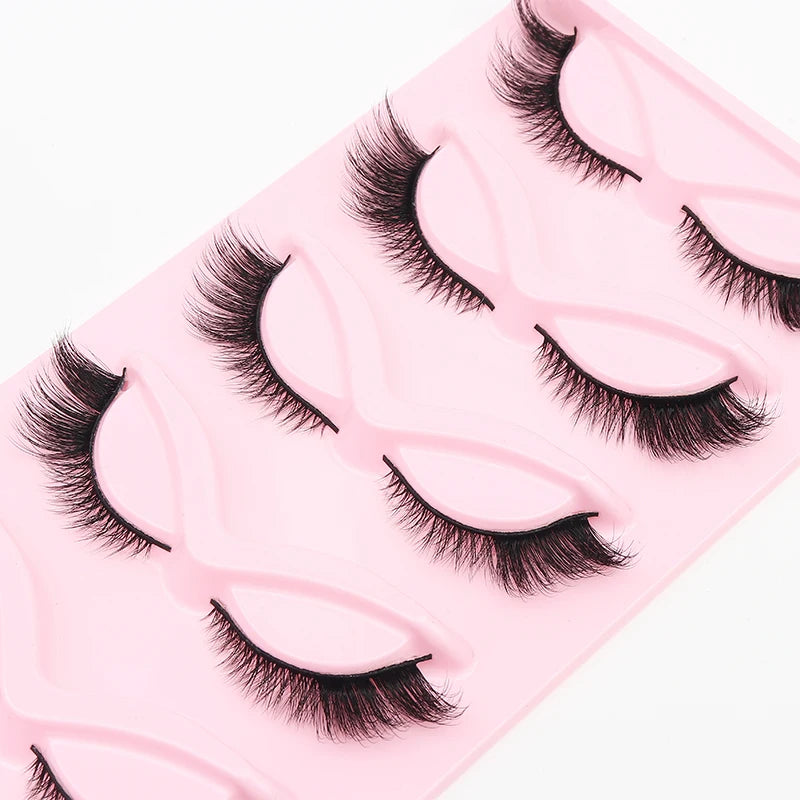 5 Pairs Fluffy False Eyealshes Fox Cat Eye Lashes Winged False Eyelashes Fox Eye Faux Mink Eyelashes Silk Lashes Makeup