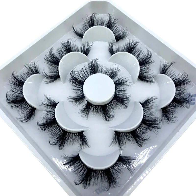 AMSDCN 5 Pairs 3d Mink Dramatic Volume Lashes Bulk Faux Thick Long Wispy Natural Mink Lashes Pack Short Wholesales Natural False