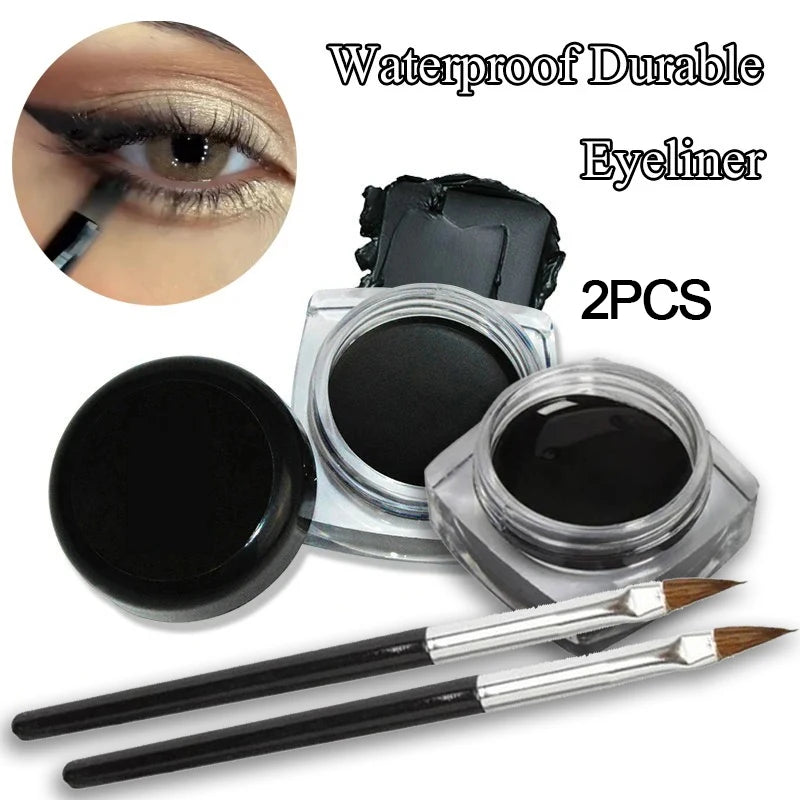 Black Eyeliner Cream Waterproof Beauty Cosmetics Long Lasting Eyeliner Gel Eyeshadow Makeup Tools with Brush Set Matte Eye Liner