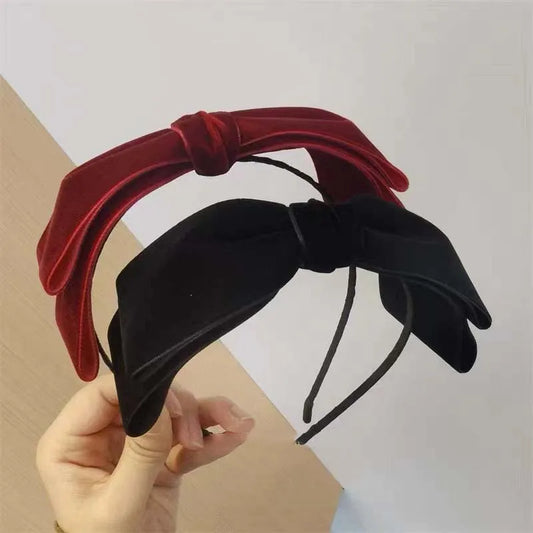 Vintage Red Velvet Bow Bezel Hairband for Women Girls Korean Elegant Solid Color Headband Holiday Party Hair Bands Accessories