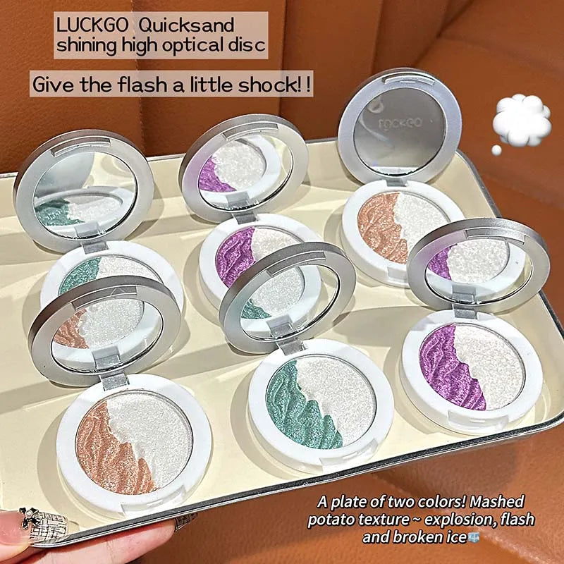 Dual Color Liquid Sand Highlighter Sparkle Mashed Potatoes Texture High Shine Face & Eye Glow Long Lasting Gloss Makeup Cosmetic