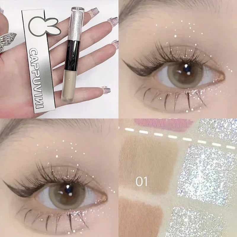 3pcs/1pcs Double Head Liquid Eyeshadow Pretty Cyan Blue Glitter Diamond Eye Shadow Shimmer Matte Natural Waterproof Eye Makeup
