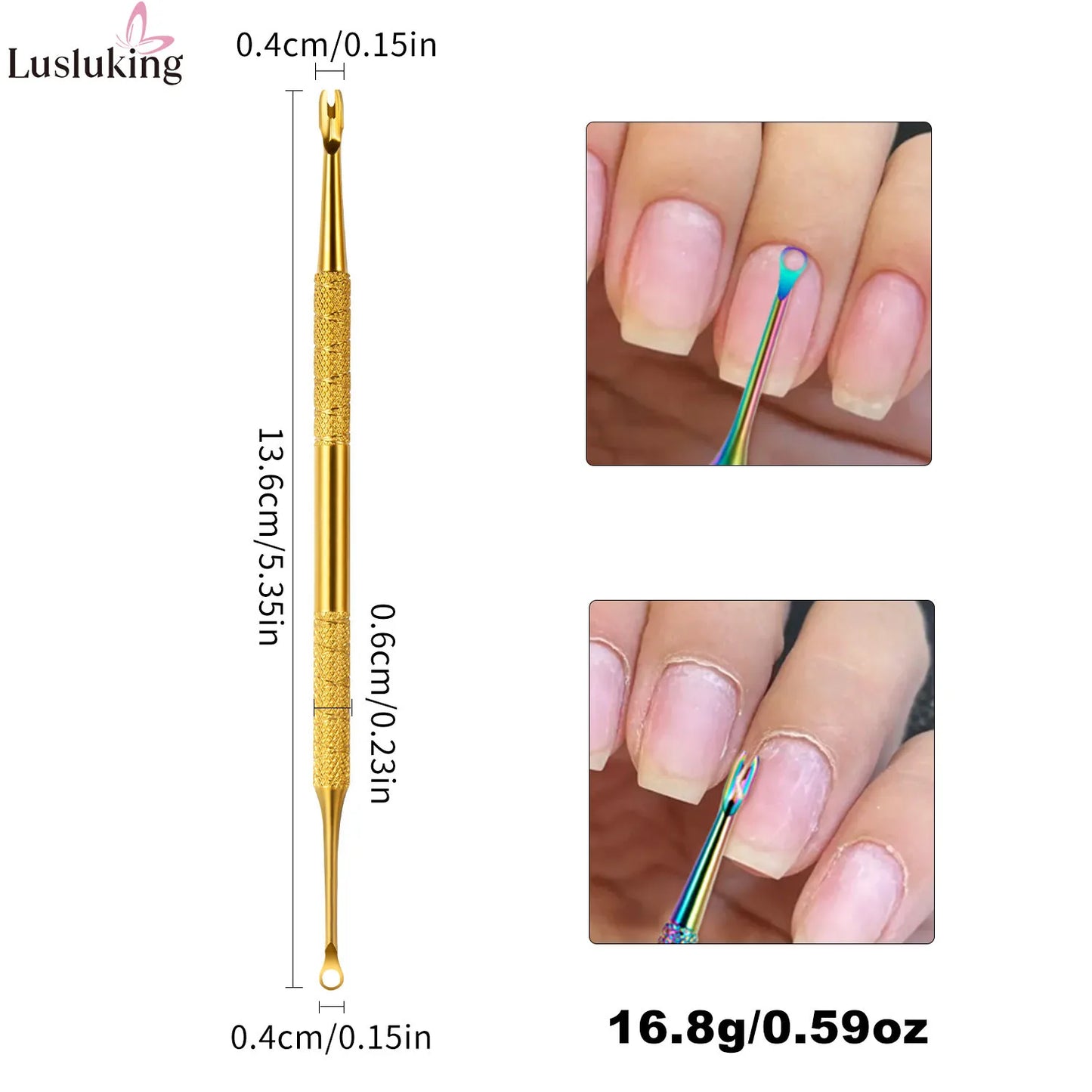 Double-Tip Stainless Steel Cuticle Pusher Grinder Circular Beveled Edge Gentle Dead Skin Removal Nail Tool Manicure Cuticle Care