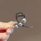 Temperament Pearls Rhinestone Geometric Cross Hair Claw High-end Women's Back of Head Half-tied Hair Grip Korean Style Hairpin