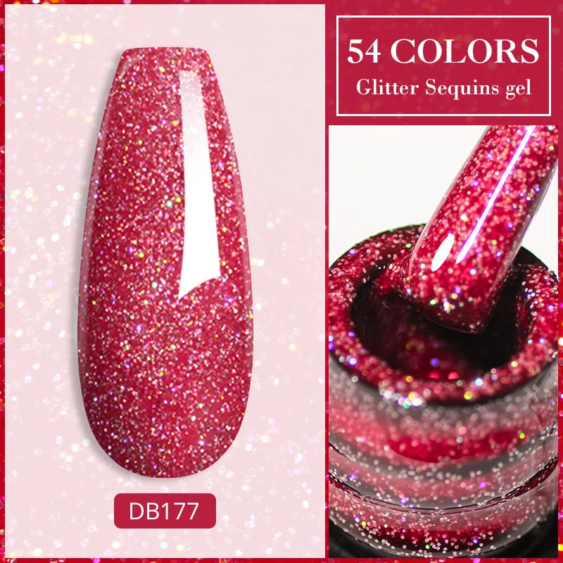 7ml Champagne Gold Sliver Reflective Nail Gel Polish Sparkling Shining Glitter Pink Red Nail Supplies Semi Permanent Gel Varnish