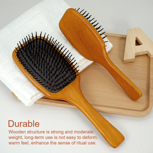 Wooden Paddle Hair Brush Set Scalp Massage Anti －static Detangling for All Hair Types Daily Styling & Grooming