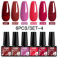 MTSSII 6PCS/Set Sparkly Red Roes Red Gel Nail Polish Shinning Nail Art LED UV Gel Varnish Nail Supplies Manicure Kit for Nails