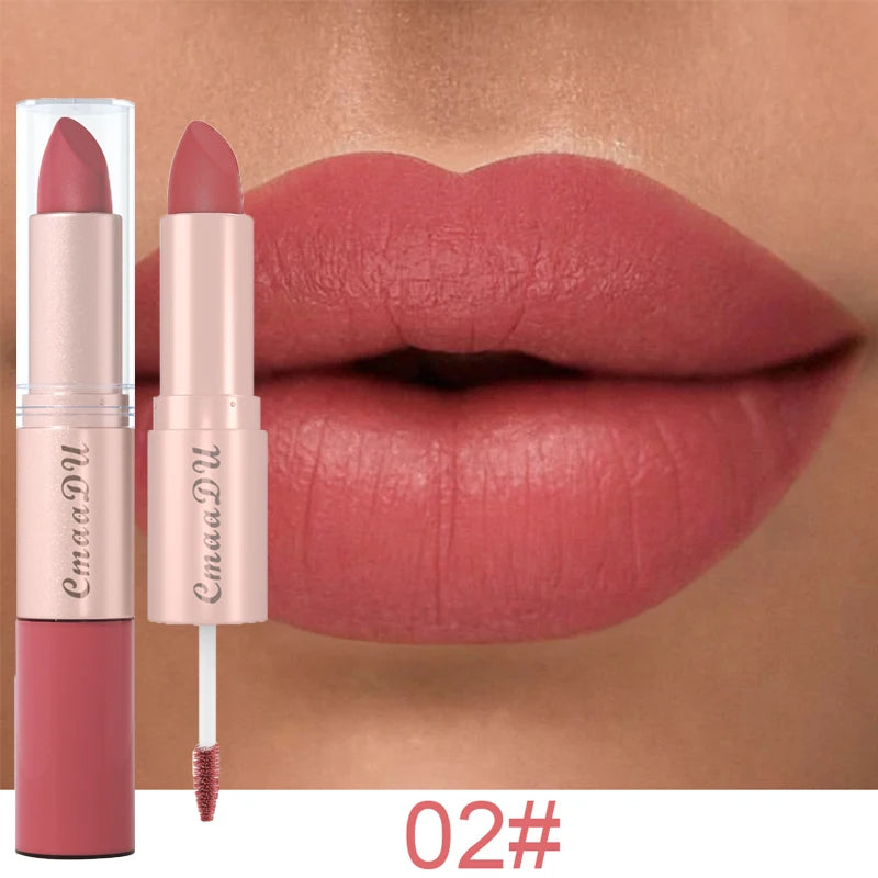 1/3Pcs Double Head Matte Lipstick Sexy Red Lip Gloss Set 2 in 1 Matte Lip Stick Non-stick Cup Lasting Waterproof Makeup Beauty