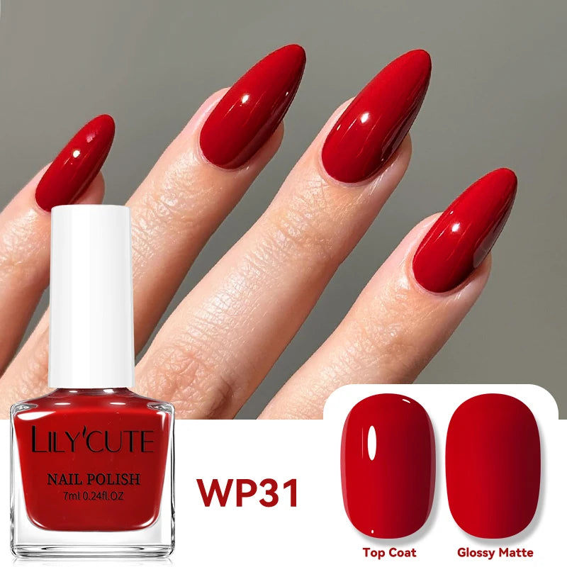 LILYCUTE 7ml Dark Red Nail Polish Water-based Colorful Glitter Sequins Air Dry No Need Cure Nail Art Supplies Gorgeous Color
