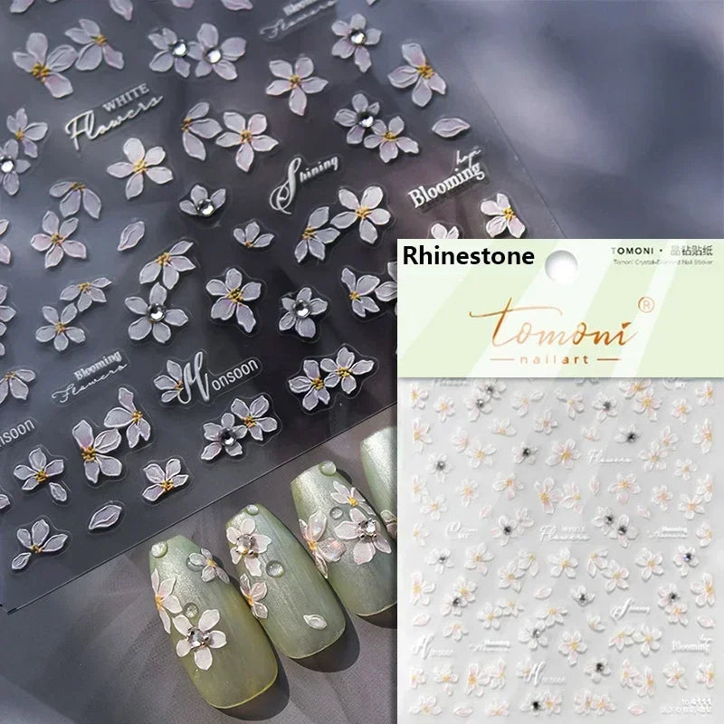 1piece 5Dcute tulip flower nail stickers high quality self-adhesive embossed nail art decals for girls summer decoration sticker