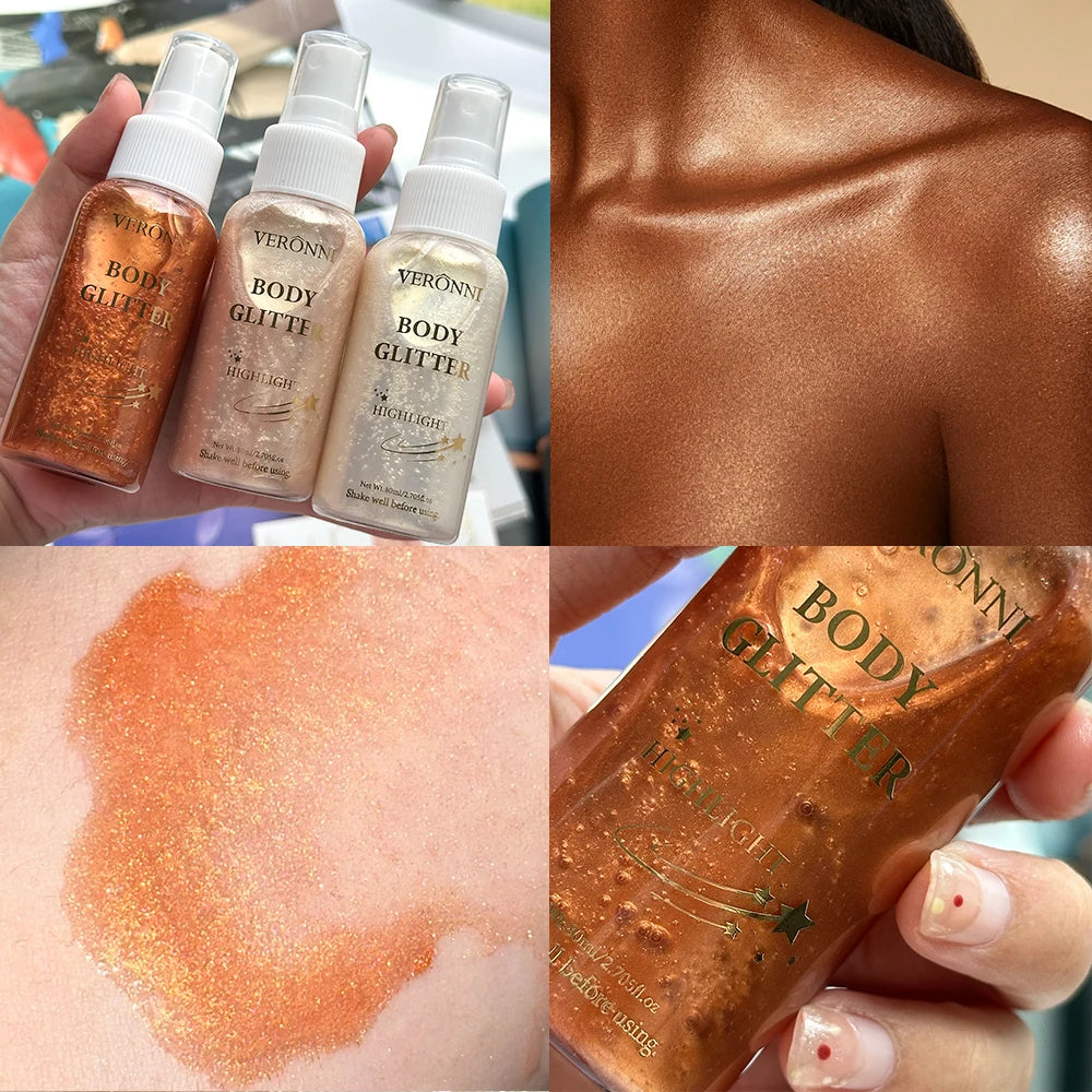 Glow Shimmer Spray,Waterproof Liquid Highlighter Body Luminizer with Glitter Makeup For Face & Body,Long-lasting For Festival
