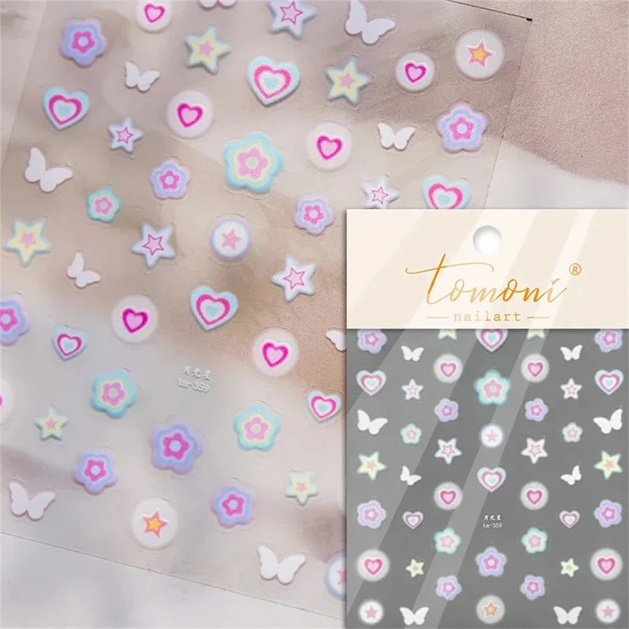 1 piece 5D color crystal star nail stickers high quality love shiny silver hollow smear rainbow flower jelly design nail sticker