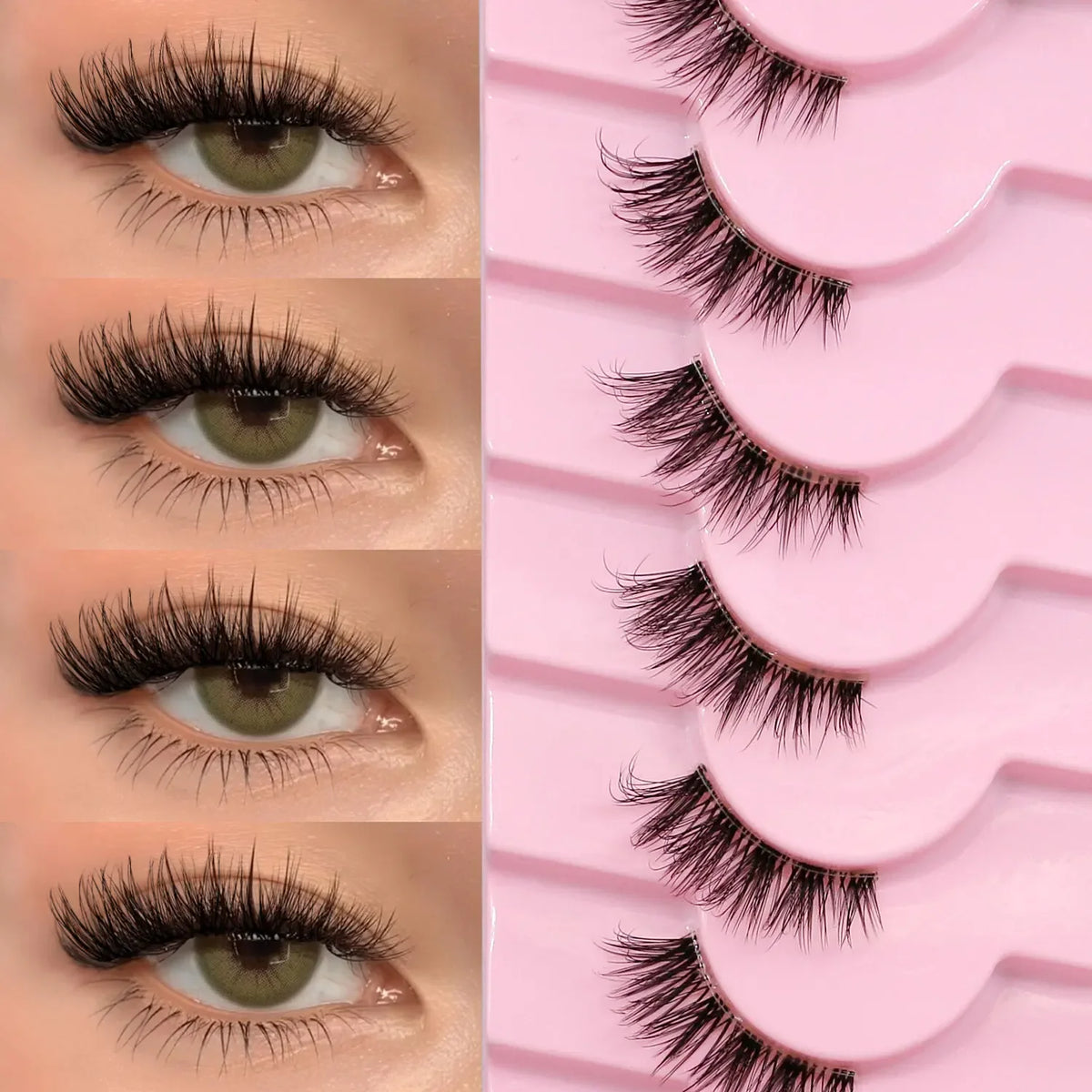 Veltrinay Natural Half Lashes Cat Eyelashes Soft Wispy with Clear Invisible Band Reusable Faux Mink Eyelashes Makeup