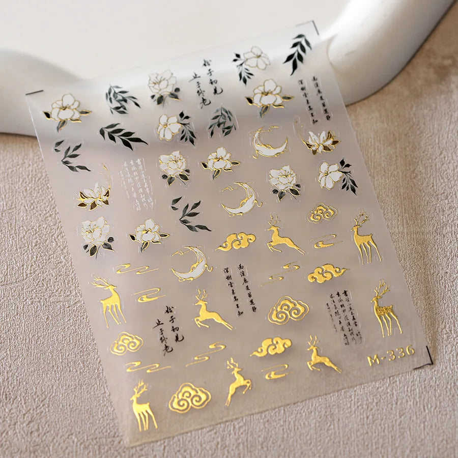 Gold Snowflake Bowknot Snowman Lovely Christmas 3D Self Adhesive Nail Art Sticker Rhinestone 5D Embossed Reliefs Manicure Decals