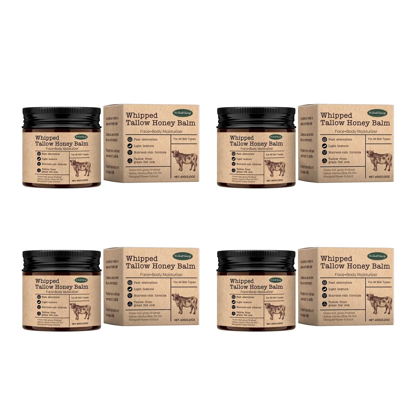 WoodSleep Beef Tallow Paste Deeply Moisturizer Brightening Wrinkle Remover Grass Fed Tallow Wild Honey Face Body Cream Skin Car