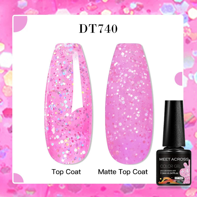 MEET ACROSS 160 Colors 7.3ml Gel Nail Polish Vernis Glitter Sparkly Semi Permanent Soak Off LED UV Gel Varnish Nail Art Manicure