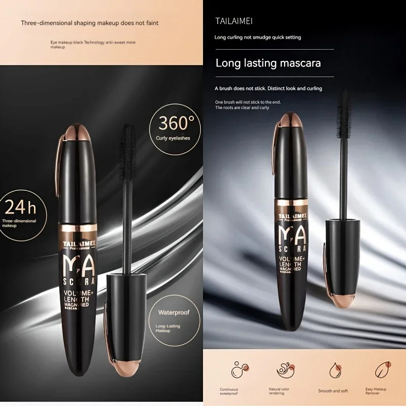 1 PC Waterproof 3D Mascara Thick Long Smudge-proof Plump Encrypted Long-lasting Curling Large Eye Makeup with 360° Spiral Brush