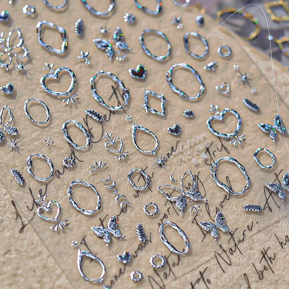 Elegant Gold Scepter 5D Nail Art Stickers Gorgeous Gemstone Luxury Courtly Pattern Necklace Frame Self Adhesive Manicure Decals
