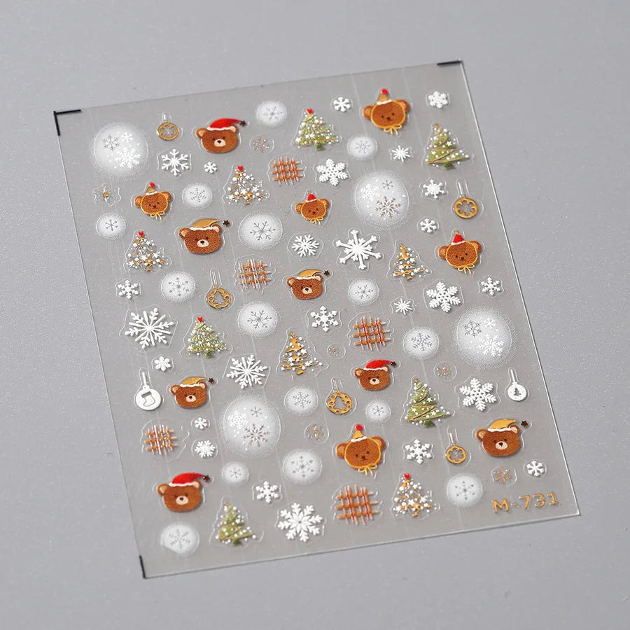 Christmas Nail Stickers Luxury Crystal Diamond Cartoon Bear Tree Apple Back Glue Nail Art Stickers DIY New 3D Nails Decorations