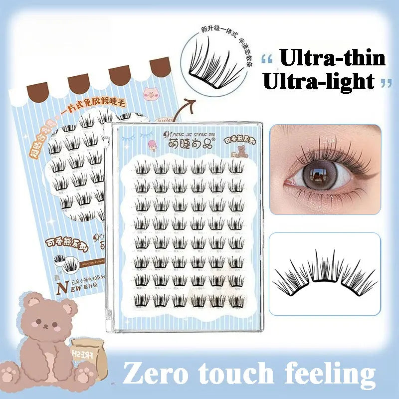 Ultra-thin Noglue Lashes Zero-touch False Eyelashes Natural Eyelash Clusters Lashes with Eyelash Glue Self Adhesive Eyelashes