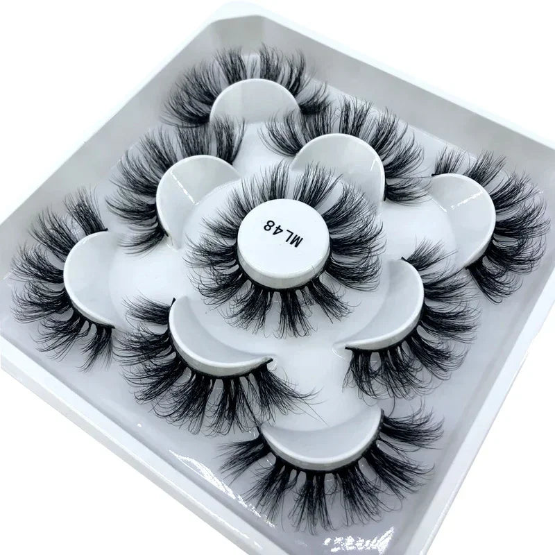AMSDCN 5 Pairs 3d Mink Dramatic Volume Lashes Bulk Faux Thick Long Wispy Natural Mink Lashes Pack Short Wholesales Natural False