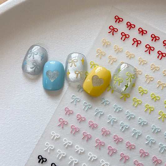 Embossed Colorful Bows Nail Art Stickers Sweet Laser Gold Silver Bowkonts Self Adhesive Nail Art Stickers Decoration Decals DIY
