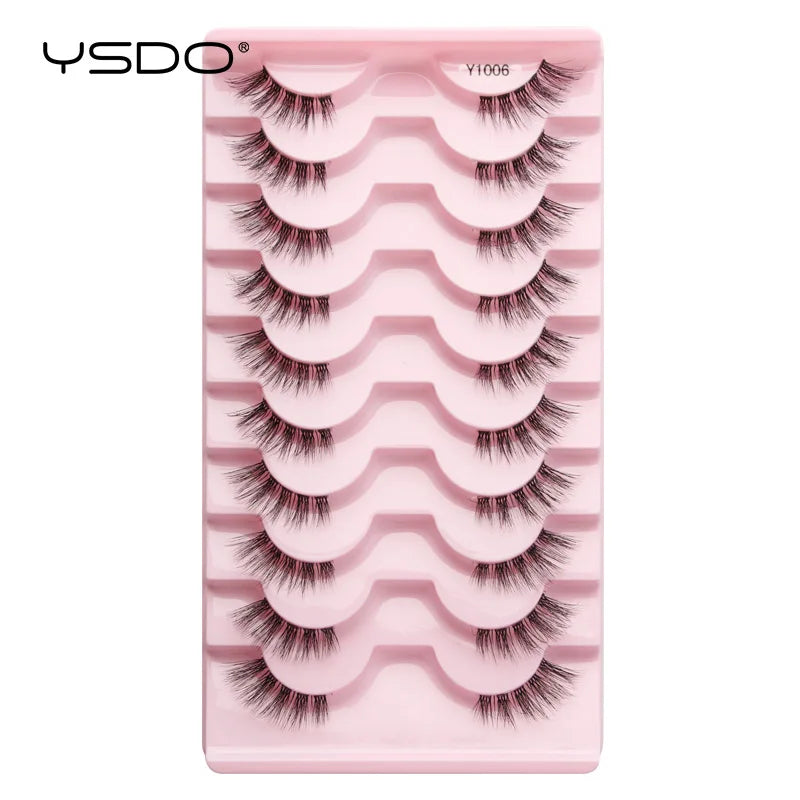 YSDO 5/10 Pairs Half Lashes Cat Eyelashes Soft Natural Clear Band False Lashes Natural Wispy Faux 3d Mink Eyelashes Makeup Tools