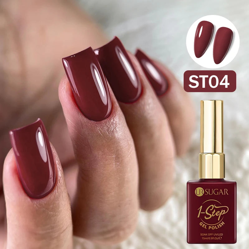 UR SUGAR 15ml 1 Step Gel Polish 3 IN 1 Red Pink Glossy Nail Soak Off LED UV Gel Nail Varnishes No Need Base Gel and Top Coat