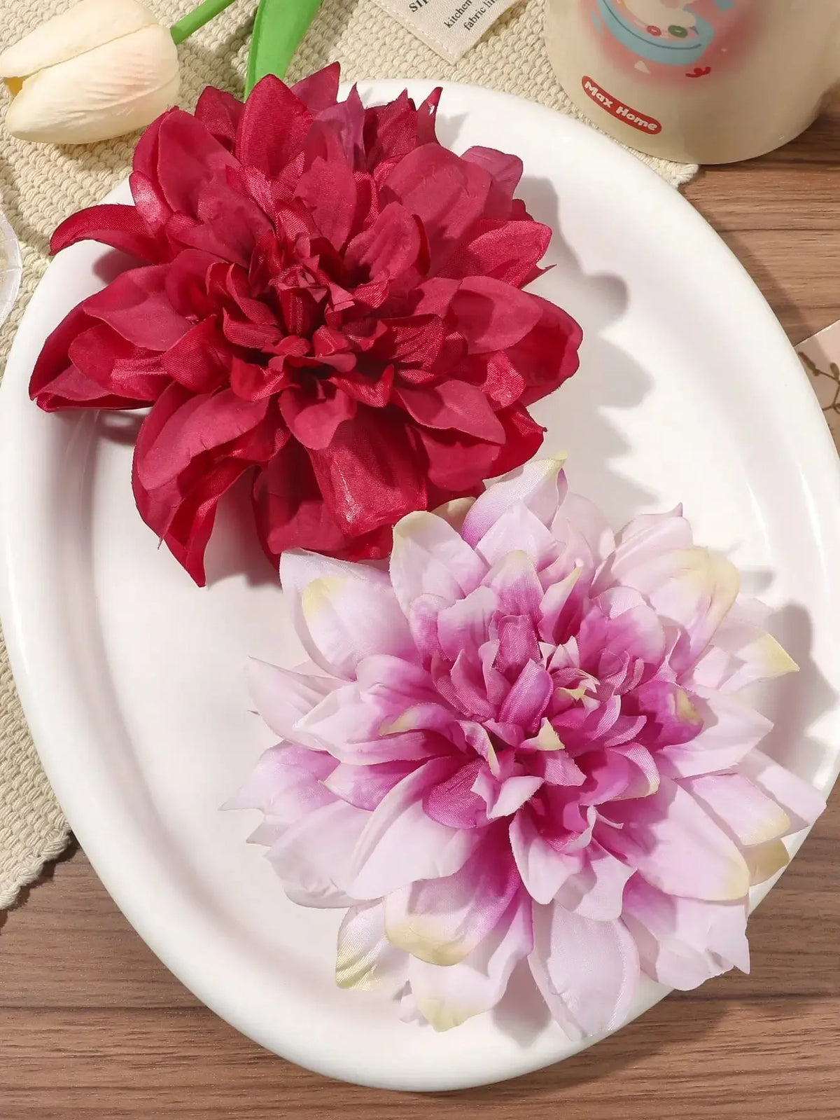 2pcs Boho Style Oversized Faux Flower Hair Clip Set, Elegant Beach Side-Bang Decor Headpieces Claw Clips Hair Claws Hair Barrettes, School Stuff, Pink Hair Clips, Vacation Outfits Woman, Girly, Hair Accessories, Valentines Ac
