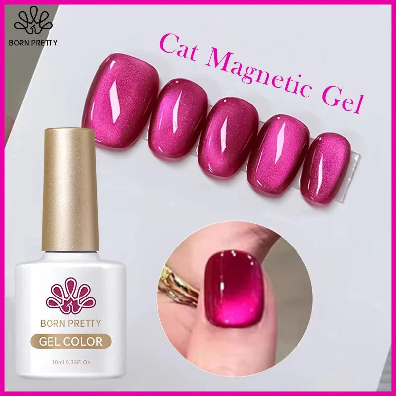 BORN PRETTY 10ml Black Glass Cat Magnetic Gel Nail Polish Punk Style Nail Art Manicure Varnis Semi Permanent Gel for Winter Nail