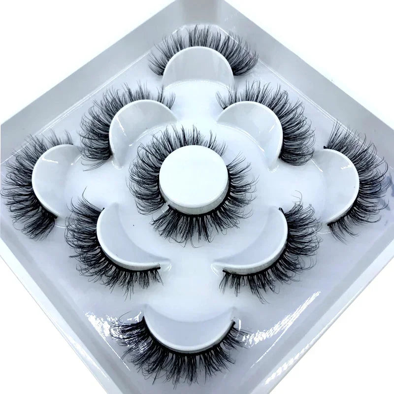 AMSDCN 5 Pairs 3d Mink Dramatic Volume Lashes Bulk Faux Thick Long Wispy Natural Mink Lashes Pack Short Wholesales Natural False