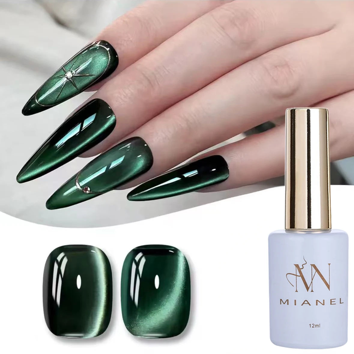 Mianel 12ml 1-21pcs Green Cat Magnetic Gel Nail Polish Spider Lily Varnish Soak Of UV Light Nails Nail Salon Christmas Nails