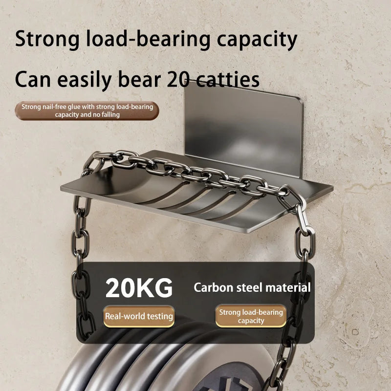 Carbon Steel Wall Mounted Soap Holder No Drilling Bathroom Soap Dish Storage Rack Self-Adhesive Soap Box for Shower Bathroom