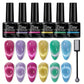6 Piece Magnetic Cat's Eye Gel Nail Polish Set - Vibrant, holographic shades with magnetic wands, perfect for DIY jelly crystal