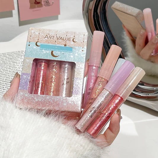 Liquid Eyeshadow Set Waterproof Long Lasting Pearlescent Shimmer Pearl Sparkle Glitter Eye Shadow Silkworm Korean Cosmetics