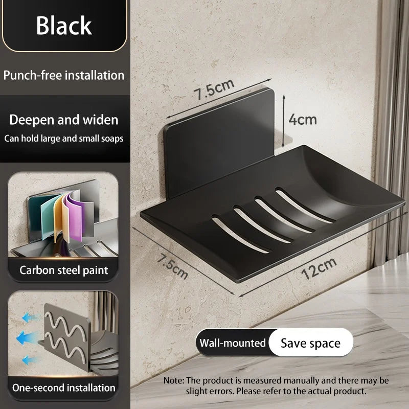Carbon Steel Wall Mounted Soap Holder No Drilling Bathroom Soap Dish Storage Rack Self-Adhesive Soap Box for Shower Bathroom